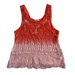 Bongo Plus Women's Pink Orange Ombre Cotton Crochet Lace Sheer Y2K Tank Top Photo 0