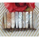 Bohemian White & Brown Neutral Abalone Shell Wide Stretch Bracelet Beach Nature Tan Photo 2