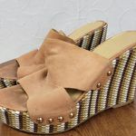 Nine West Womens Jaimy Sandals 7 Tan Leather Open Toe Cork Platform Wedge Heels Photo 8
