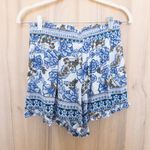 Angie  Womens Floral Print Shorts Size L Blue Ruffle Hem Drawstring Boho Beach Photo 3