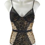 Women's Black Beige Floral Lace Sleeveless Leopard Cami Tank Bodysuit Top Size S Photo 0