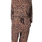 iRelax Pajama Set Jersey Knit Jogger Pant & Long Sleeve Top Leopard Women’s L/XL Brown Photo 0