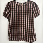 J.Crew  Petal in Shadow Diamond Print Pink Black polyester short Sleeve Tee sz 4 Photo 0