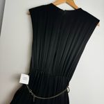 ZARA NWT Black Satin Wide Leg Jumpsuit Sz Medium Gold Chain Belt Photo 11