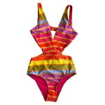 Farm Rio  Shiny Stripes V-Neck Cutout One Piece Swimsuit, XS Photo 1