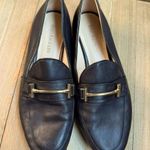 Enzo Angiolini  Women’s Flat Black Leather Loafers with Gold Bar Detail‎ size 6.5 Photo 0