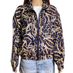 Vintage Bogari 100% Silk Jacket Navy, Beige, and Gold Zip Up Women's Size Medium Blue Photo 1