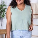 Pink Lily Call To Action Frayed Hem Gauze Tank Sage Green Size Medium Photo 0