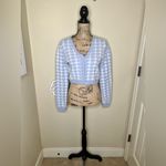 Haute Monde NTM: Light Blue & White Cropped Houndstooth Cardigan Size Medium Photo 1