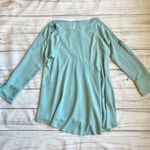 Free People Clear Skies Turquoise Blue Asymmetrical Long Sleeve Tunic Dress Sz L Photo 1