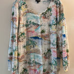 Talbots  Charming Tropical Palm Tree Hawaiian Florida Cardigan XL Photo 0