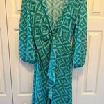Green Geometric Patterned Sheer Beach Coverup Dress Photo 0