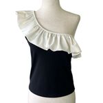 H&M  Black White Flounced One Shoulder Sleeveless Ruffle Blouse Crop Tank Top Photo 7