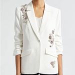 Cinq A Sept Kylie Diamond Daisies Embellished Blazer Jacket In Ivory/Smoke White Size 10 Photo 1
