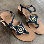 Jack Rogers  Elise Denim Gold Wrap Sandals 8M Dark Wash Flats Flip Flops Heeled Photo 0