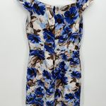 Banana Republic  Blue Cream Floral Silk Sheath Dress Cap Sleeve Knee Length Sz 4 Photo 1