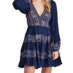 Free People My Love Long Sleeve Mini Dress in Indigo Blue Size Small Photo 0