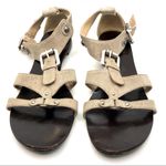 Giuseppe Zanotti BEIGE KHAKI DENIM & LEATHER BUCKLE SANDALS (36.5) Photo 5