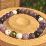Handmade  Lepidolite + Amethyst + Black Tourmaline + Howlite Beaded Bracelet Photo 1