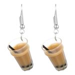 New in Package Boutique Womens Bubble Boba Tea Novelty Unique Dangle Earrings Tan Photo 0