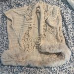 Cream Knit Fringe Shawl with Fur Trim Size undefined Photo 4