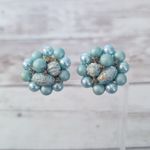 Vintage Clip On Earrings Light Blue Cluster 1" Photo 0