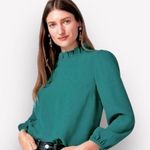 J.Crew Ruffle Blouse Dark Green Golden Buttons Small Academia Chic Photo 0