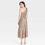 A New Day Black + Brown Satin Leopard Print One Shoulder Tea Length Dress Photo 2