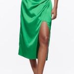 ZARA NWT  Kelly Green Satin Slit Midi Skirt size small Photo 0