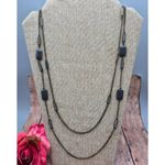 Loft Black & Gray Double Chain Gun Metal, Enamel & Crystal Station Necklace 32" Photo 1