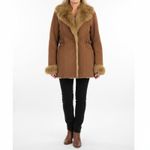 Donatella Sport Womens Tan 3 In 1 Suede Faux Fur Trim Penny Lane Coat SMALL Photo 1