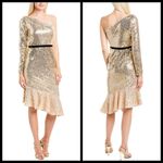 💕MARCHESA NOTTE💕 Glitter Ruffle Asymmetric Cocktail Dress ~ Champagne 4 NWT Gold Photo 2