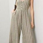 Madewell Green Stripe 100% Linen Sweetheart Neckline Campbell Jumpsuit Size 8 Photo 0