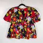 NWT Crosby Womens Top Red Remy Woodlands Floral Puff Sleeve Blouse Boho Small Photo 2