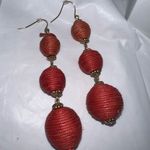 Vintage Raffia Dangle Bead Earrings‎ Red Photo 3