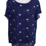 Molly Bracken Semi-Sheer Navy Blue Women's Top with Dog Print Size Large Photo 0