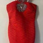Red Halter Dress with Beaded Embellishments Size L Photo 0