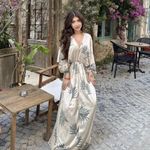 ZARA Wrinkled Effect Printed Satin Maxi Dress in Ecru & Sage Green Size Medium Photo 1