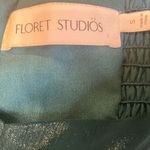 FLORET STUDIOS Cascading Small Ruffle Long Sleeve Satin Dress in Teal Green Photo 2