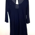 Quiksilver  Sheer Lace Shift Dress With Slip Navy Keyhole Cutout Back Large Photo 2