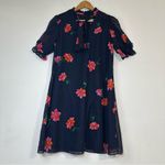 DKNY  Party Floral Navy and Pink Flower Bow neck Ruffle Sheer Sleeves Mini Dress Photo 1