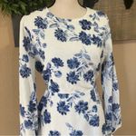 Lulus NWOT Darling Simplicity White and Blue Floral Linen Cutout Mini Dr… Photo 9