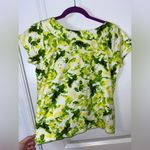 Jones New York Petite Medium 100% Cotton Natural Fiber Yellow Green Print Top Photo 11