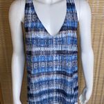 Karen Kane Womens Blue White V-Neck Chiffon Split Back Tank Top NWT Photo 0