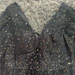 Starry Night Flutter Puffy Sleeve V Neck Midi Dress in Black, Size 20W​​​​ Black Photo 2