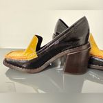 Tory Burch Patent Leather Block Heel Loafers Black Yellow Size 8.5 Photo 3