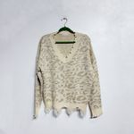 Pink Lily Tan Leopard Print Distressed Sweater Sz M Photo 1