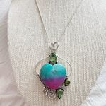 925 Sterling Silver Rainbow Solar Quartz Peridot gemstone Necklace Heart Jewelry Blue Photo 2