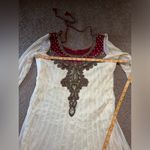 Silk, net, and velvet embellished anarkali three piece designer dress Red Photo 4