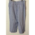 Chico's Linen Capri Pants Size 3 (16) Blue White Striped Button Accents Coastal Photo 1